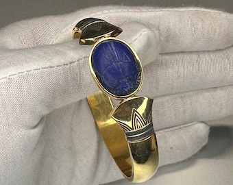 Sheshonq II - Bracelet Replica with Lapis Lazuli Heart Scarab - Ancient Egyptian Jewelry