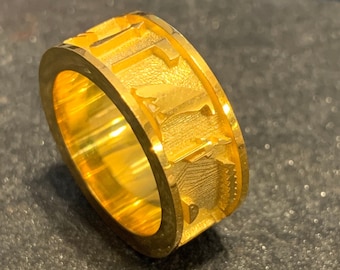 Osiris Hieroglyphic Formula Ring Band in  Sterling Silver Gold Plated