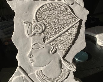 Ancient Egyptian Hand-Made Carved Plaster of the Pharaoh Amenhotep III, Wearing the Blue War Crown