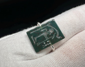 Ptah Intaglio in Blood Stone Ring - Sterling Silver - Ancient Egyptian Jewelry