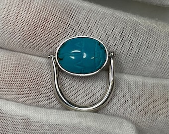 Heart Scarab Turquoise Swivel Ring - Sterling Silver - Maatkare Throne Name of Hatshepsut