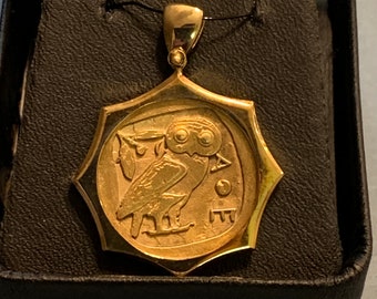 Greek Style Athena's Owl - Pendant - Sterling Silver-Gold Plated