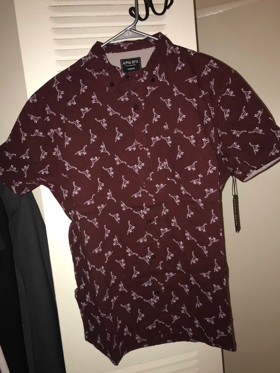 Brown Dinosaur Design Dress Shirt - Etsy