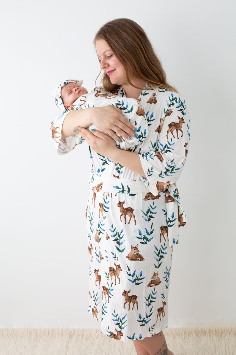 mommy and me outfits New Born Matching SetMaternity Robe Swaddle set Labour Delivery Musk Dear image 7