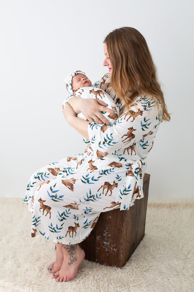 mommy and me outfits New Born Matching SetMaternity Robe Swaddle set Labour Delivery Musk Dear image 5