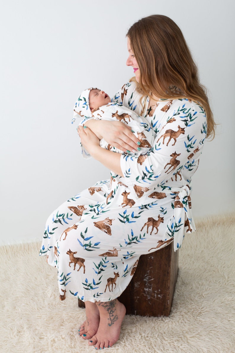 mommy and me outfits New Born Matching SetMaternity Robe Swaddle set Labour Delivery Musk Dear image 1