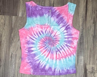 Cotton Candy Swirl Tie Dye Tank Top Crop Top