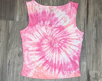 Swirl Tie Dye Tank Top Crop Top Pink