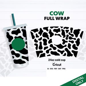 Full Wrap Cow Cold Cup SVG V2, Cow Cold Cup SVG,  cow print svg, cow svg, svg file for cricut, 24oz svg