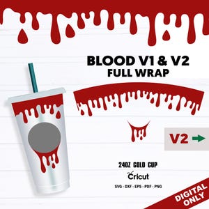 Full Wrap tropfendes Blut Wrap svg, tropfendes Blut svg, kalte Tasse svg, svg-Datei für Cricut, 24 Unzen svg V.2