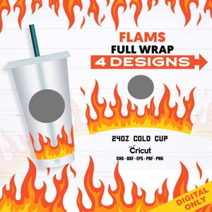 Paquete de SVG de taza de llamas, taza fría de llamas, SVG de taza, SVG de taza, archivo SVG para Cricut, SVG de 24 oz