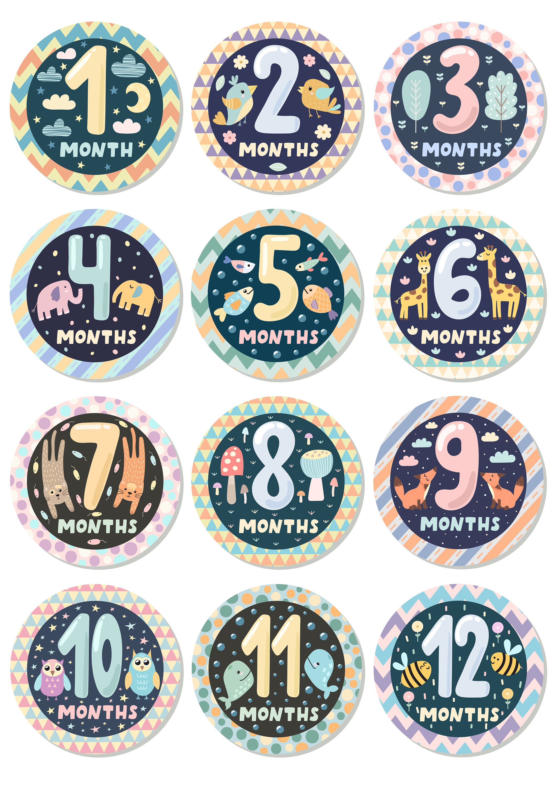 Baby Month Stickers 1 to 12 Months Stickers Baby Monthly Etsy