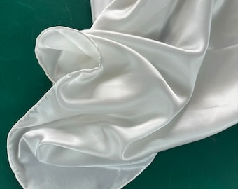12 Momme Silk Satin Scarf | Hand Rolled with Silk Thread | 100% Silk | For Dyeing or Hand Painting | Natural White | Designer Supplies