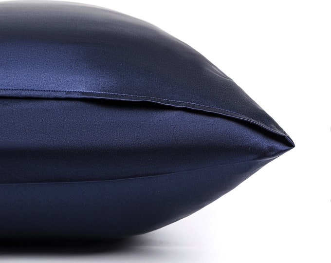 100% Mulberry Silk Pillowcase | Navy | Oeko-tex Certified Pillowcase | Protects Healthy Skin and Hair | Improve Sleep Quality