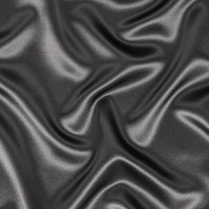 May include: A smooth, silky fabric in a deep charcoal gray color. The fabric is draped and folded, creating soft, flowing lines and curves.