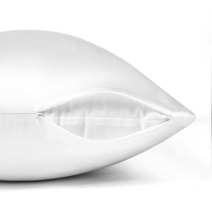 May include: A white satin pillowcase with a zipper closure.