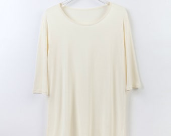 Women Knit Spun Silk T-shirt | 100% Silk | Whole T-shirt Sewn with Silk Thread | 105GSM | Natural White Color | Soft and Breathable