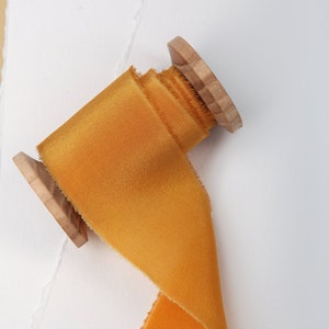BURNT ORANGE silk ribbon Wedding hand dyed ribbon raw edge