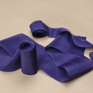 Hand dyed silk ribbon in PLUM color Raw edge Purple Wedding bouquet ribbon Pure silk invitation ribbon