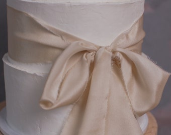 CHAMPAGNE silk ribbon for invitations, Bouquet ribbon, Wedding frayed ribbon