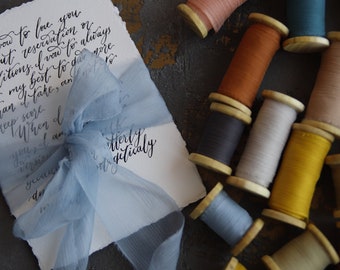 Hand dyed crinkle silk ribbon Hand torn bouquet ribbon Raw edge ribbon Wedding ribbon