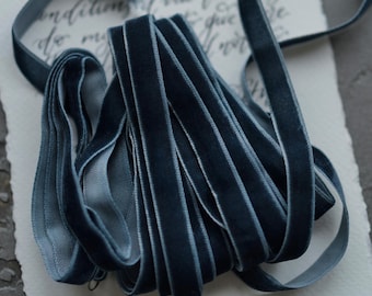 BLUEBERRY Velvet ribbon Hand dyed 3/8'' 10mm Finished edge Handmade by the yard For crafting, decor, gift wrapping, DIY projects