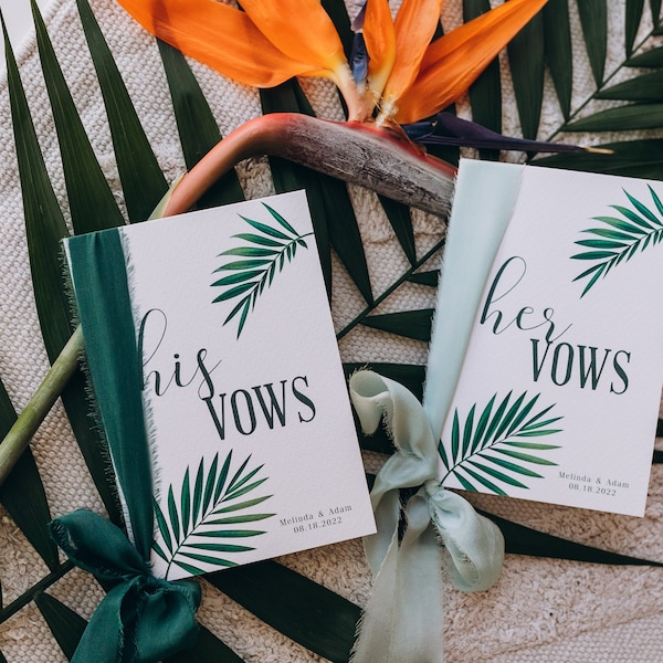 Tropical vow books set of 2 Wedding vow books his and hers Modern vow books with ribbon