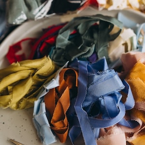 Ribbon remnants Silk ribbon scraps Hand dyed fabric scraps bag