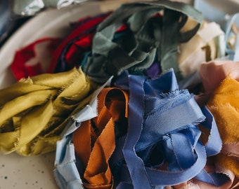 Ribbon remnants Silk ribbon scraps Hand dyed fabric scraps bag