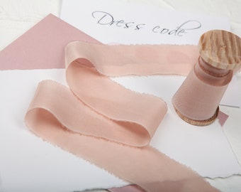 Blush silk ribbon for bouquet and wedding invitations Hand dyed ribbon Pure silk ribbon with raw edge