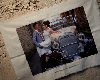 Banner fotográfico de tela personalizado Tapiz fotográfico de lino Letrero de bienvenida de boda personalizado Decoración de pared colgante