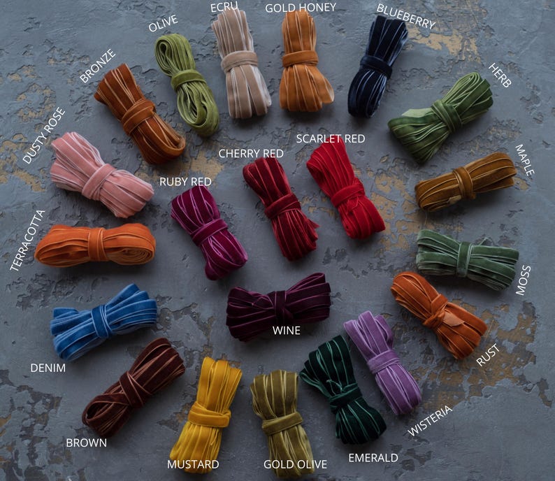 DENIM Velvet Ribbon Hand Dyed, 3/8'' Finished Edge, Crafting Decor ...