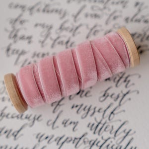 SOFT PINK Velvet ribbon Hand dyed 3/8&#39;&#39; 10mm Finished edge By the yard For crafting, decor, gift wrapping, DIY projects