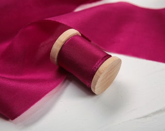 MERLOT hand dyed silk ribbon Hand torn ribbon Bouquet ribbon for burgundy wedding