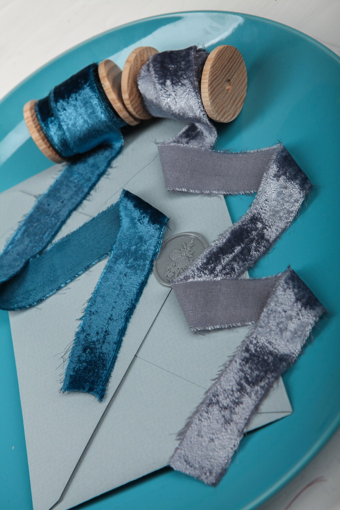 Steel hand dyed velvet ribbon Frayed edge ribbon Silk velvet Etsy