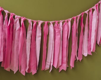 Fabric strip garland Hand dyed cotton ribbon garland decor for home, nursery and party