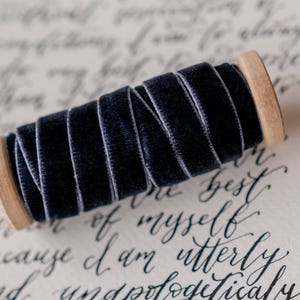 BLUEBERRY Velvet ribbon Hand dyed 3/8&#39;&#39; 10mm Finished edge by the yard For crafting, decor, gift wrapping, DIY projects