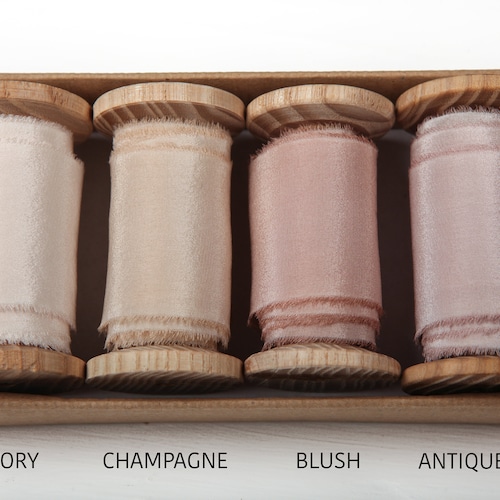 Neutral Hand Dyed Silk Ribbons Wedding Ribbon With Frayed - Etsy