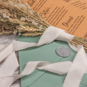 PEARL GRAY silk ribbon hand dyed Wedding invitation Raw silk ribbon Hand torn ribbon on wooden spool