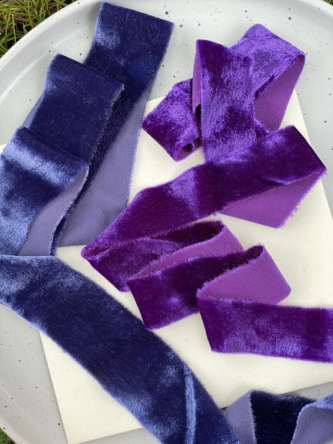 BLUEBERRY hand dyed velvet ribbon Silk velvet ribbon Frayed Etsy