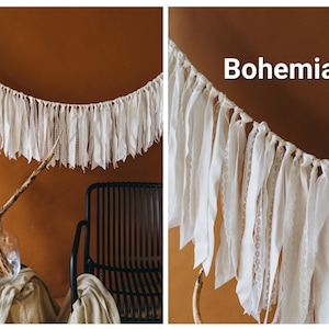 Boho ribbon garland Wedding lace fabric garland decor Cotton ribbon bunting banner