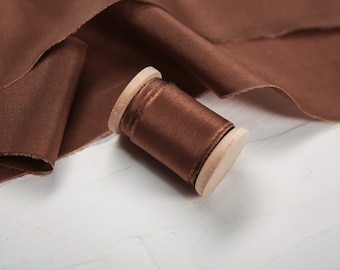 BROWN COPPER hand dyed silk ribbon Wedding bouquet ribbon Pure silk invitation ribbon with raw edge