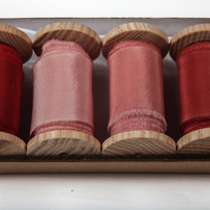 Hand dyed ribbon, Silk ribbon, Dusty rose ribbon with frayed edge
