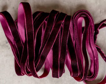 WINE Velvet ribbon Hand dyed 3/8'' 10mm Finished edge By the yard For crafting, decor, gift wrapping, DIY projects
