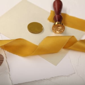 MUSTARD yellow silk ribbon Hand dyed ribbon Frayed edge ribbon for fall wedding