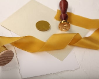 MUSTARD yellow silk ribbon Hand dyed ribbon Frayed edge ribbon for fall wedding
