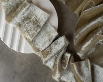SAGE GREEN velvet ribbon Hand dyed Christmas ribbon Raw edge Wedding Bouquet ribbon Frayed silk velvet ribbon Handmade