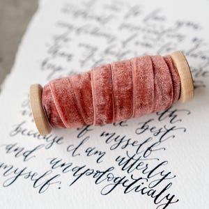 DUSTY ROSE Velvet ribbon Hand dyed 3/8&#39;&#39; 10mm Finished edge Pink By the yard For crafting, decor, gift wrapping, DIY projects
