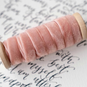 BLUSH Velvet ribbon Hand dyed 3/8&#39;&#39; 10mm Finished edge by the yard For crafting, decor, gift wrapping, DIY projects