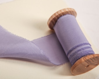 Lavender hand dyed silk ribbon Bridal bouquet frayed ribbon